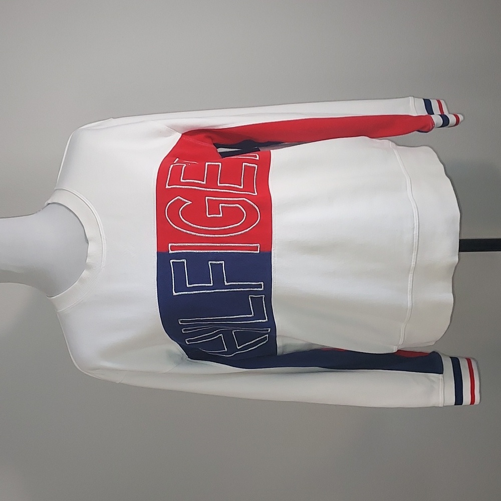 Tommy Hilfiger Sport White Blue Red Silver Embroidered Logo L/S Sweatshirt Med
